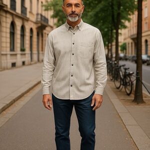 EUC Men’s Levi Strauss XL Blue/Tan Long Sleeve Shirt 100% Cotton Stripes